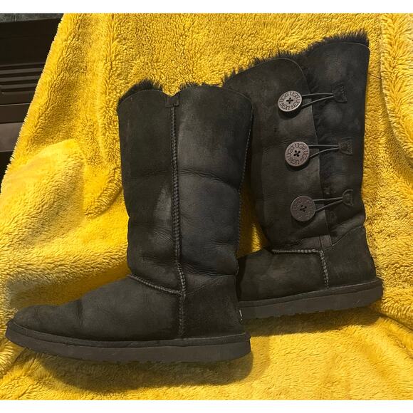 UGG Bailey Button Classic Tall Boots 3 Buttons Black Triplet Size 7 Uggs Winter - Picture 7 of 9